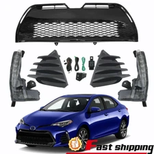 Fog Lights Lamps & Black Lower Bumper Grill For 2017-2019 Toyota Corolla SE XSE