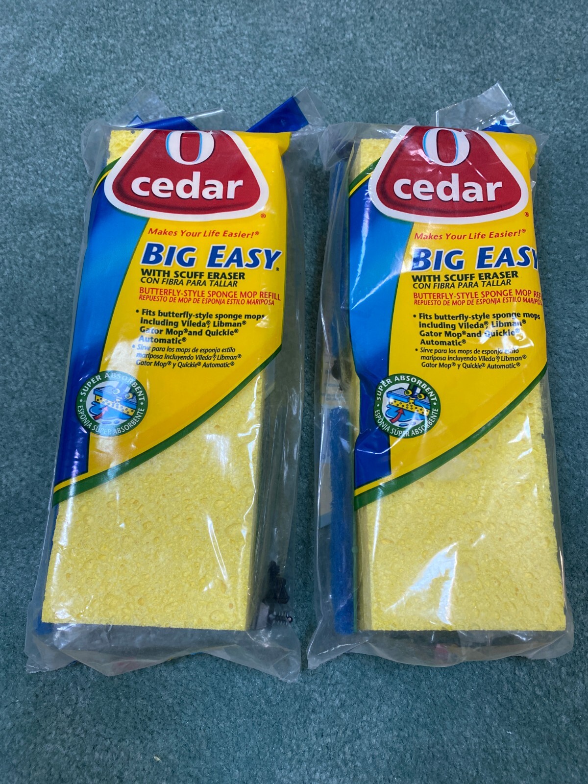 OCedar Big Easy w/Scuff Eraser Butterfly Sponge Mop Head Refill, Lot 2