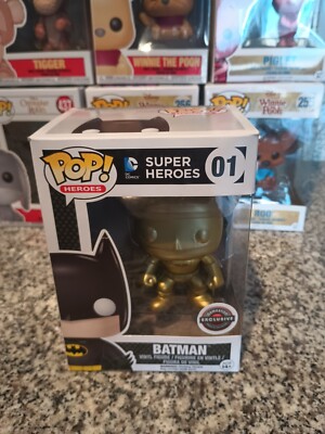Funko Pop DC Super Heroes Gold Batman Gamestop Exclusive #01  w/Protector-store