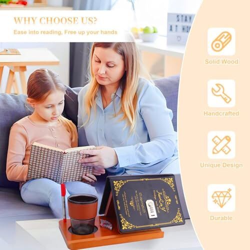 Wooden Triangle Book Rest with Cup Holder, Book Nook Reading Valet, Brown - Bild 3 von 5