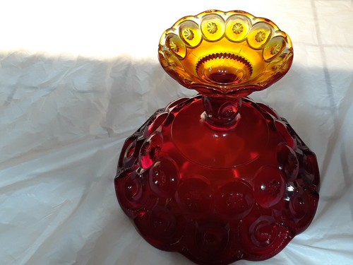 Vintage , large 8" by 10" Viking Amberina Ruby Red/yellow frut stand. - Picture 8 of 12