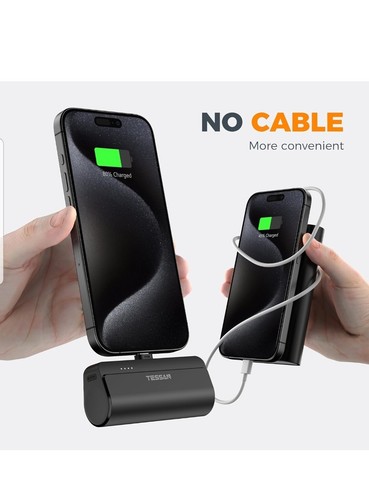Portable Charger with Built-in USB C Connector 5000mAh Power Bank 12W Compact - Zdjęcie 6 z 6
