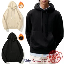 Men's Pullover Hoodie Warm Fleece Sweatshirt Jumper Sweater Jacket Hood Pockets