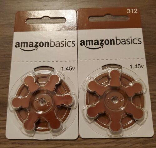 Piles d'aide auditive AmazonBasics taille P 312 1,45 V zinc - 2 paquets 12 piles - Photo 1 sur 2