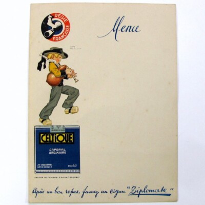 Menü Keltische Zigarette Illustration René Vincent um 1930 Tabak Französische Regie