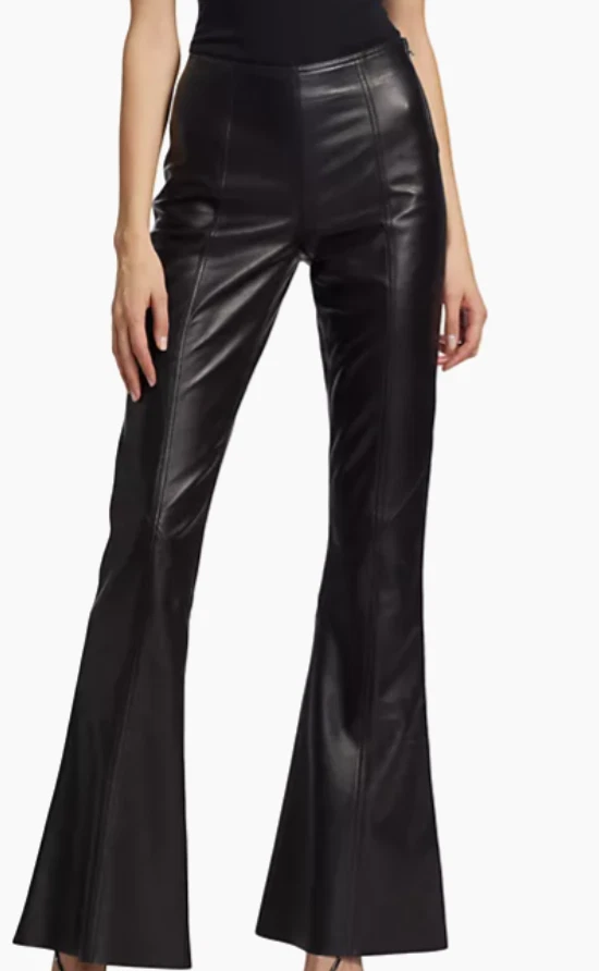 $1530 Alberta Ferretti Mujer Cuero Acampanado Pantalones - Talla 38/2 - Cuero Negro