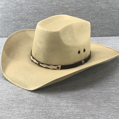 Western Cowboy Beige Hard Coated Straw Hat - Main Image