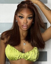 Long Brown Straight 100 Human Hair Lace Front Wig Bob Dark Brown Glueless Wigs