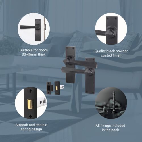 Black Iron Door Handle & Latch Set + Hinges Black Antique Tudor Latch Multipacks - Picture 10 of 32