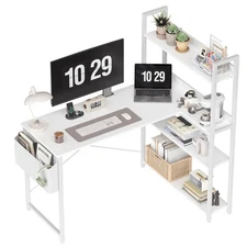 47 Inch Computer Desk with Bookshelf, Corner Desk with Storage, L Shaped Desk...