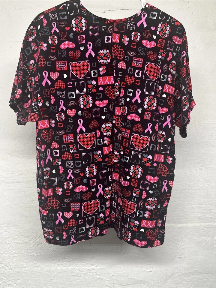 Scrub HQ Women’s Large Black/Red/Pink Short Sleeve Scrub Top Valentine - Image 4 of 4