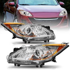 For 2010-2013 Mazda 3 3 Sport Chrome Headlights Clear Headlamp Front Lamps