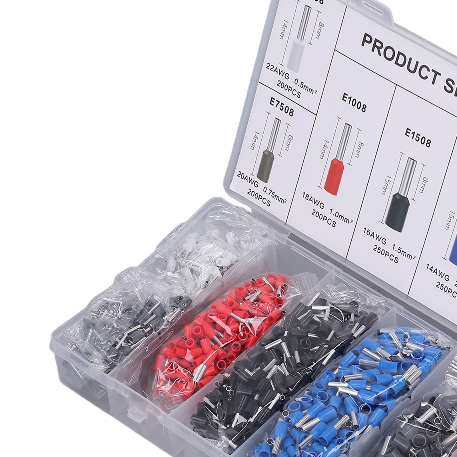 1200 Pcs Cold Pressed Terminals Tube Terminal Set Wire Crimping Assortment Kit☜