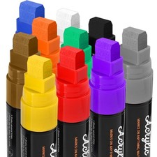 10 Vibrant Color Acrylic Paint Markers Set - 15mm Extra Wide Chisel Tip, Quic...