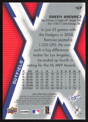 2009 Upper Deck X Manny Ramirez #47 Los Angeles Dodgers - Picture 2 of 2