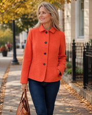 Talbots Petites 14P Orange Wool Blend Peplum Jacket Blazer Button Front