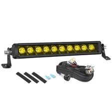 12" Yellow LED Light Bar Spot Flood Combo For Truck Jeep Offroad Driving &Wiring