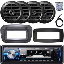 Pyle Single-DIN Marine Stereo W/Kit  Adapter Plate, 4x 6.5'' 120W Max Speakers