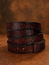 Men's Belt Embossed Genuine Full Grain Leather Strap For Removal Buckle Handmade