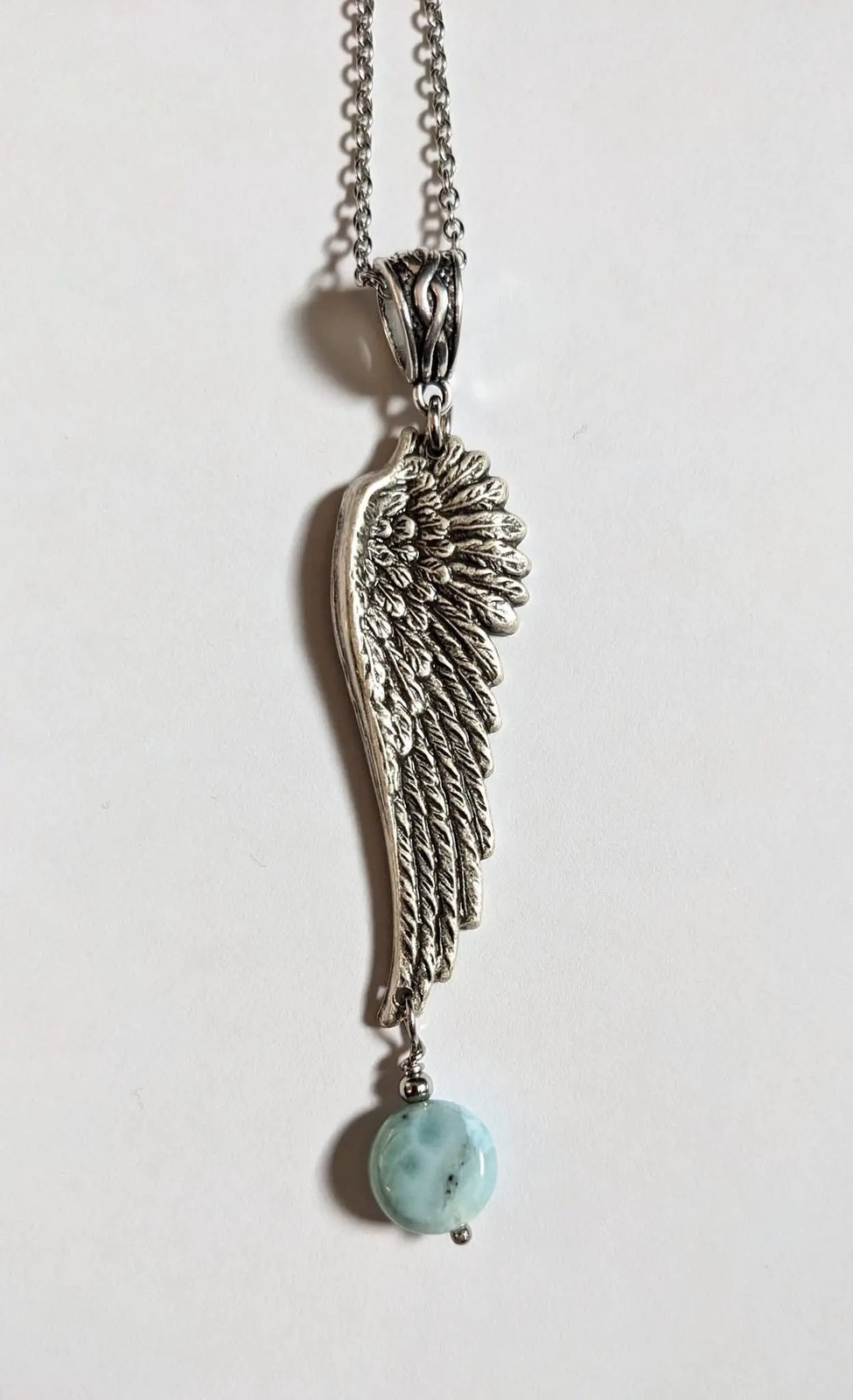 Collier avec larimar et aile pendentif argent bleu turquoise