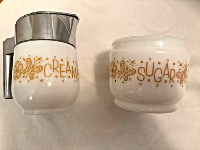 Vintage GEMCO Sugar Bowl and Creamer Set Butterfly Gold Corelle Corning Ware