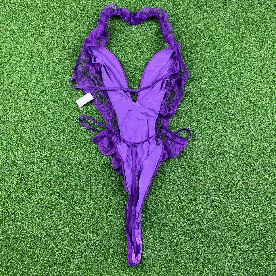 复古 Frederick's of Hollywood 紫色蕾丝内衣泰迪紧身衣,均码 — 第 3/3 张图片