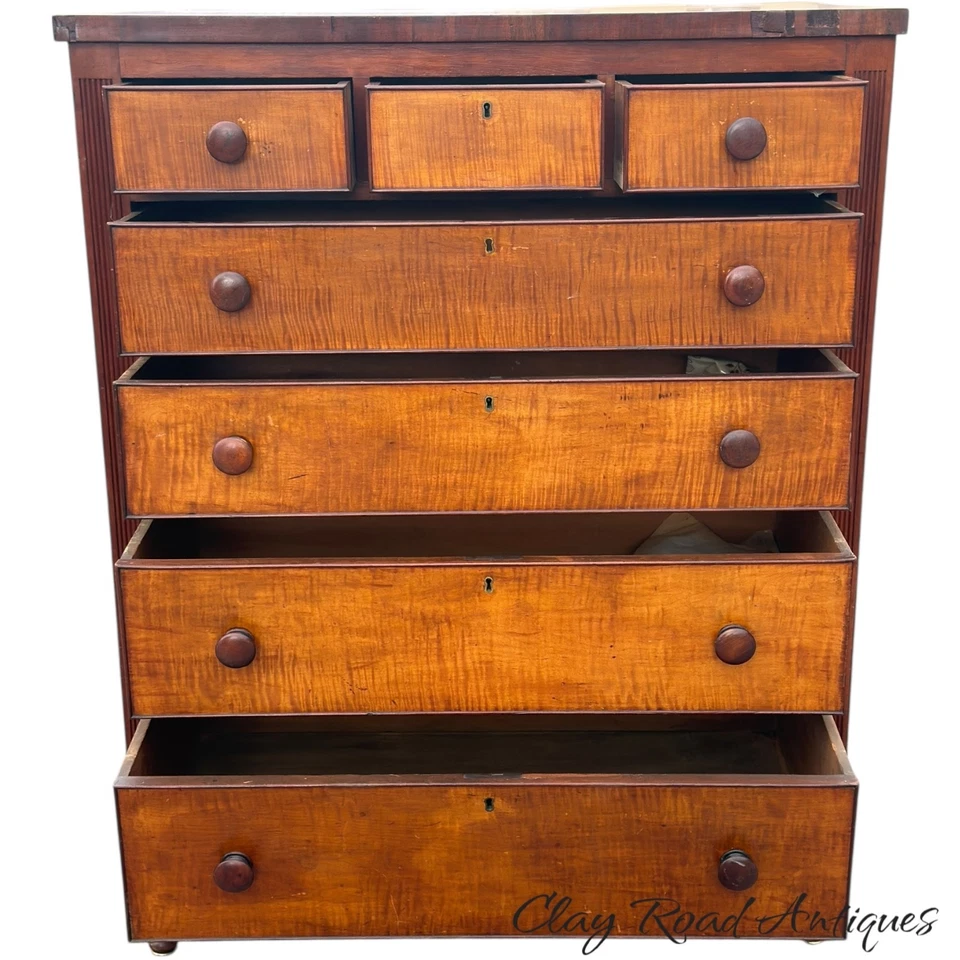 Antigua casa de campo cereza y tigre arce pecho alto sheraton 1820 tocador de campo Foto 4 de 4