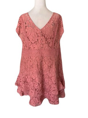 NEW City Chic Women s Large/20 Rose Pink Sienna Floral Lace Tiered Mini Dress