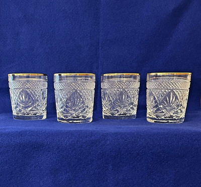 Luminarc Cristal d' Arques Durand Cut Glass W Gold Rim 8 oz Set Of 4 1960's Mint