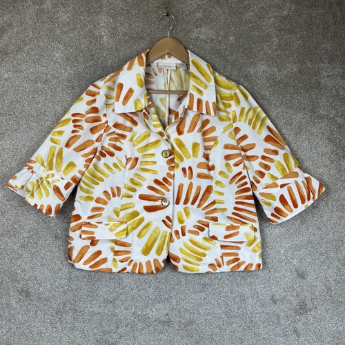 Chico’s Jacke Damen 2 orange weiß Baumwolle 3/4 Arm Knopfleiste - 2504* - Bild 1 von 12