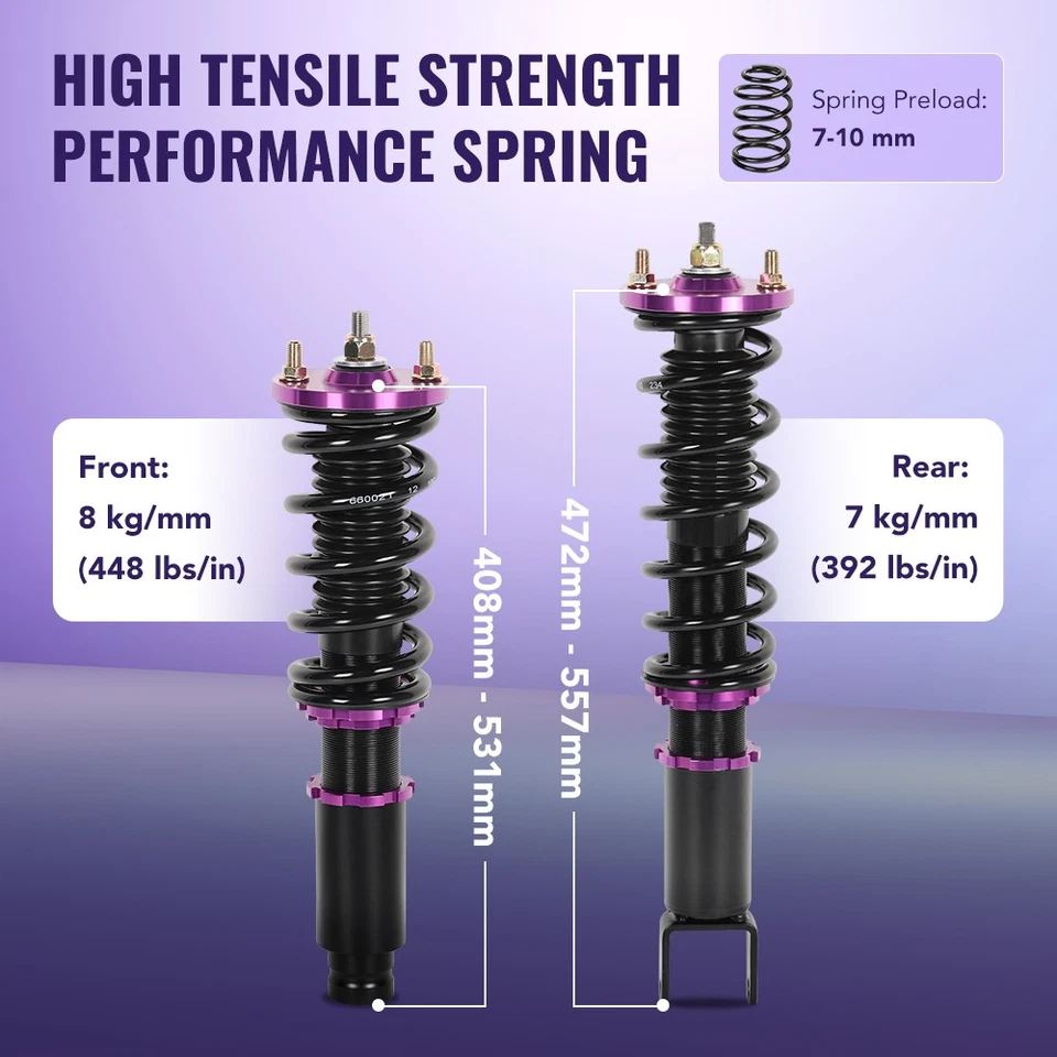 4x Kit de suspensión Coilovers para Honda Civic 96-00 EK Adj. Amortiguador de altura Foto 3 de 4