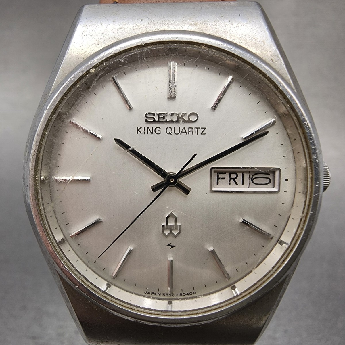 Seiko King Quartz Watch Men 35mm White Dial Steel Daydate Round