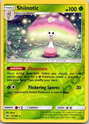 Shiinotic Reverse Holo Holo Rare SM Base Set 17/149 NM