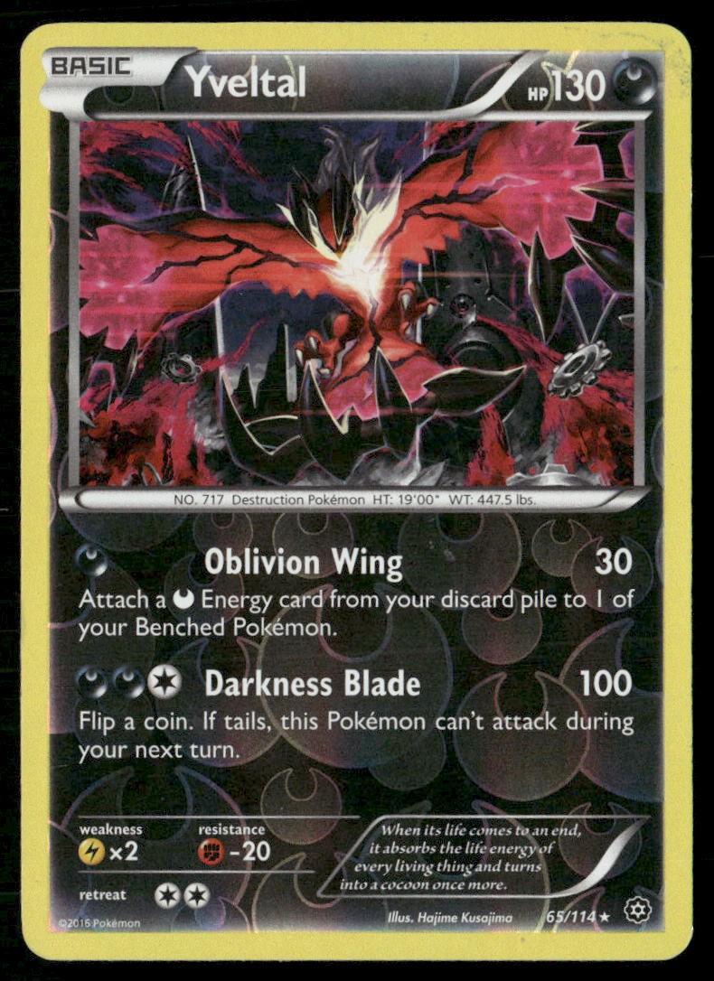Yveltal 65/114 Rare Steam Siege Pokemon Reverse Holo Moderately Played