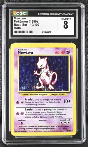 CGC 8 Mewtwo 1999 Base Set 10/102 Holo Pokemon Card
