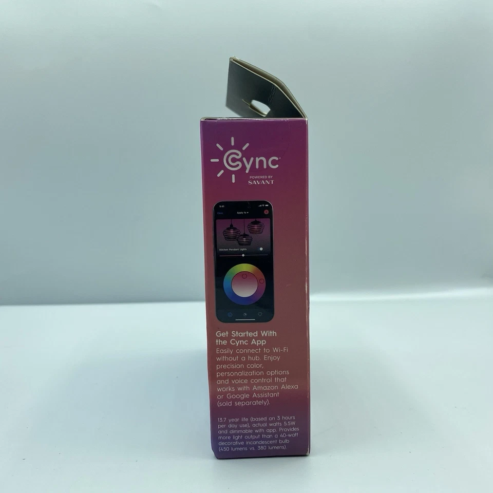 GE CYNC Smart Color Change Bulbs WiFi Compatible w Alexa & Google 40W B11 - Image 3 of 4