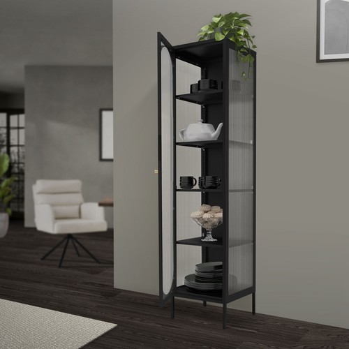 Vitrina negra 42x175x40 cm con 5 estantes y 1 puerta, mueble metálico archivador - Imagen 9 de 9