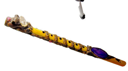 Handmade Bamboo Flute 17” Polished Gem Stones Decorative Instrument