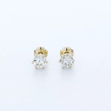 Stud Earrings Classic Solid 14K Yellow Gold 0.71 CT Round Natural Diamond G SI1