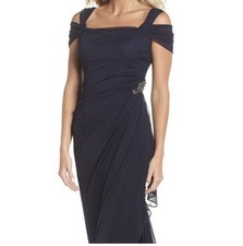Alex Evenings Embellished Side Drape Column Formal Gown navy $289 Size 8