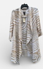 Chico's Womens Tan Geometric Travelers Swirl Crinkled Open Front Jacket Size 1 M
