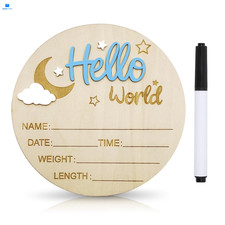 Baby Announcement Sign, 5.9 Inch Wooden Hello World Newborn inches, Blue