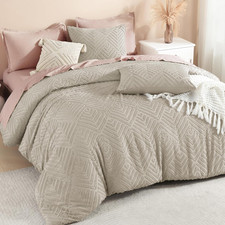 Oatmeal Queen Comforter Set, 3 Pieces Tufted Boho Farmhouse Bedding Comforter Se