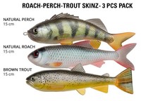 Pulz Bait Roach-Perch-Trout Skinz 15Cm 3Pcs (Natural Roach, Natural Perch, Brown