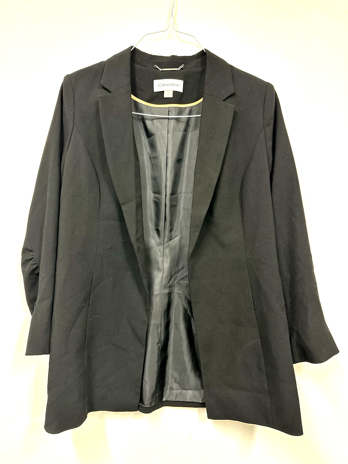Calvin Klein Women's Open front Long blazer Jacket Black Petite Size 12P