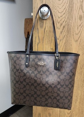 Coach Reversible City Tote Dark Brown Signature To Black w/pouch  - Unused