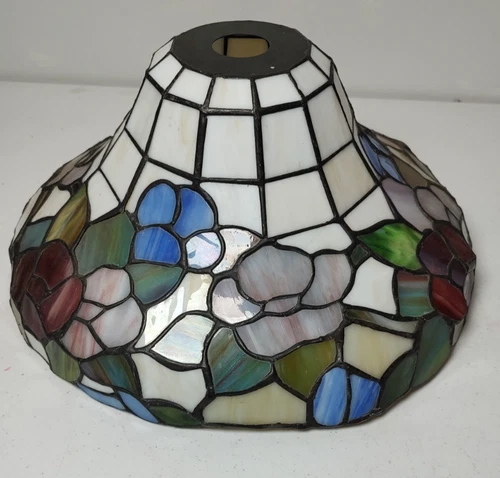 Vtg. Tiffany styled stained glass hanging ceiling light lamp SHADE only Floral