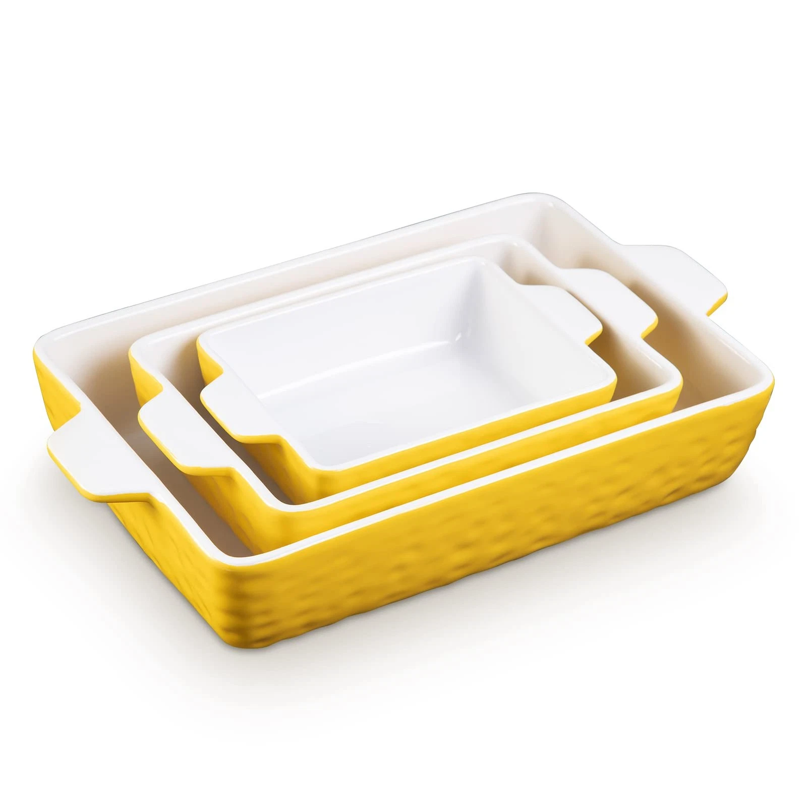 Garvee Baking Dish Set of 3, Ceramic Bakeware Set, Rectangular 3PACK, Yellow