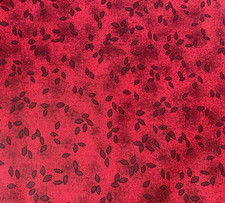 By 1/2 Yd Vintage Debbie Mumm Floral Dark Red Blender w/Black Leaves Fabric