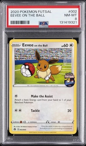 2020 POKEMON FUTSAL #002 EEVEE ON THE BALL PSA 8